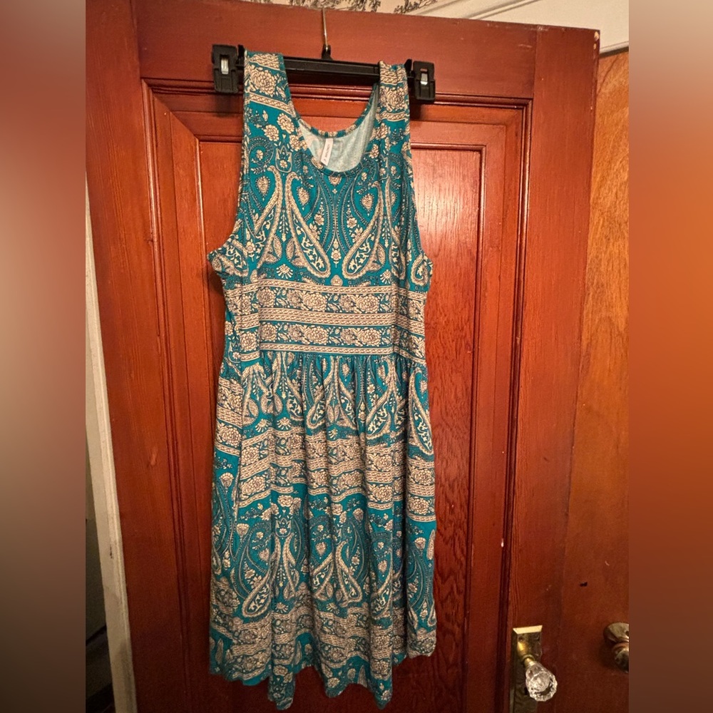 Turquoise and Tan sleeveless dress size XL